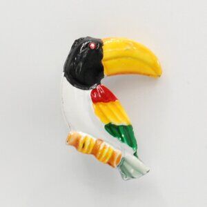 Vintage Quarter-Sized Enamel Toucan Tropical Bird Brooch Pin